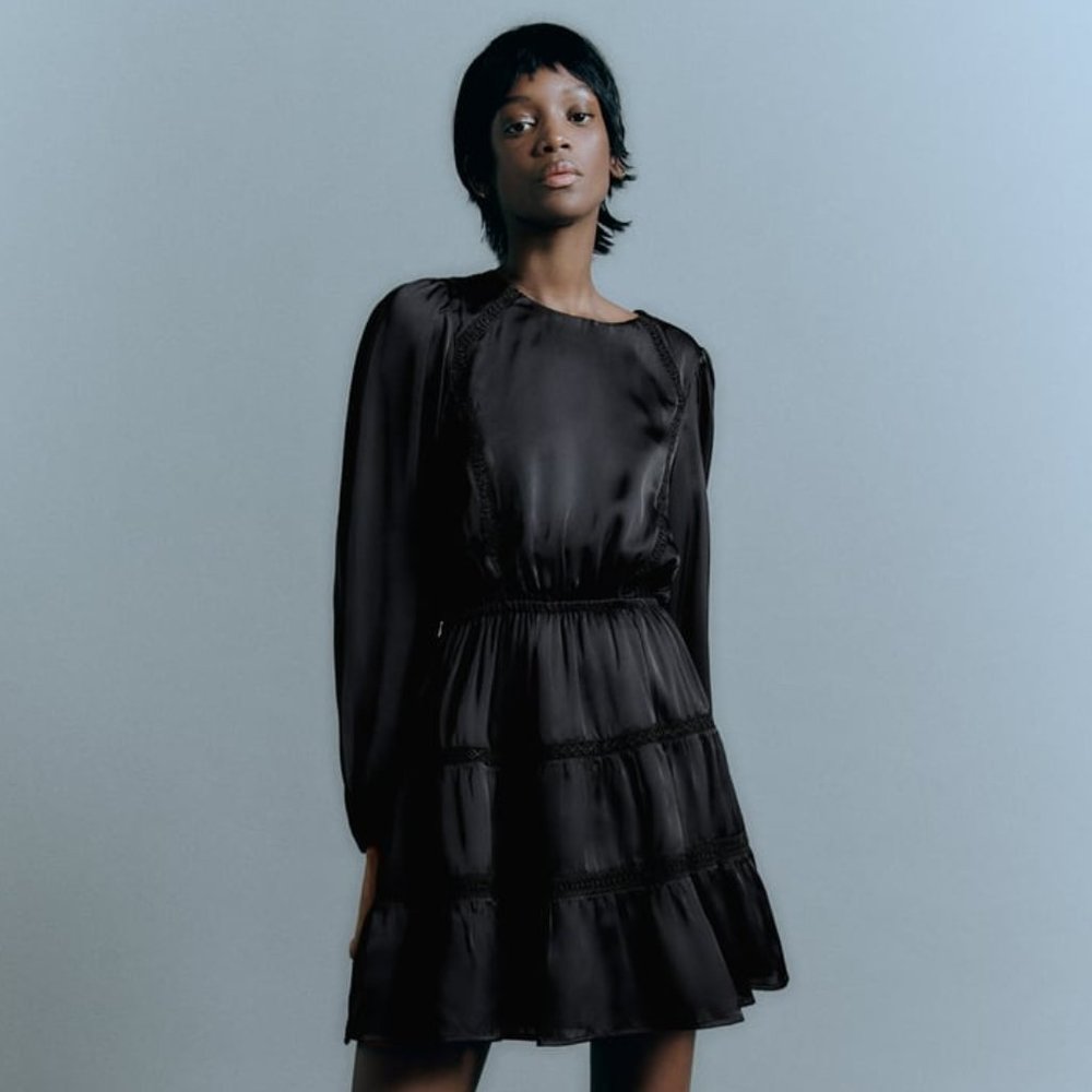 ZARA SATIN EFFECT DRESS WITH LACE INSERTS